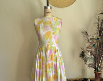 Vintage 1950s Geometric Sherbet Day Dress | XS