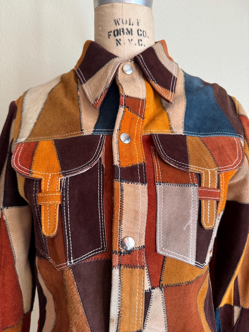 Rare 1970s Vintage Suede Leather Patchwork Jacket | S imagem 2