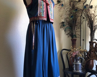 1970s Floral Prairie Folk Vest & Skirt Set | S