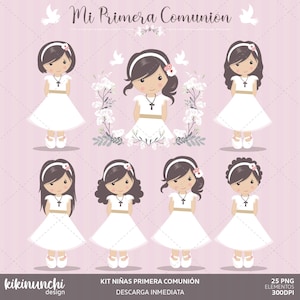Girls First Communion, clipart for girls. Communion characters, graphics. First communion graphics, religious illustrations.