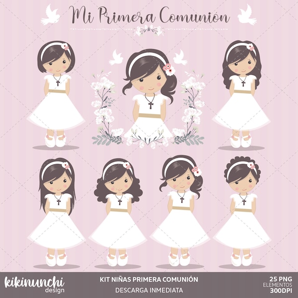 Girls First Communion, clipart for girls. Communion characters, graphics. First communion graphics, religious illustrations.