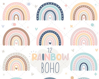 Boho Rainbows, Boho, Rainbows, Pastel Rainbows, boho rainbow clipart, rainbow clipart, digital designs in PNG, SVG, EPS