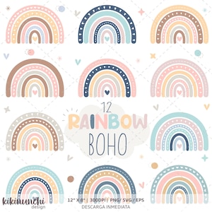 Boho Rainbows, Boho, Rainbows, Pastel Rainbows, clipart arcoiris boho, arco iris clipart, diseños digitales en PNG, SVG, EPS