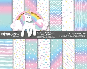 Unicorn digital papers, digital backgrounds, printable paper, digital paper