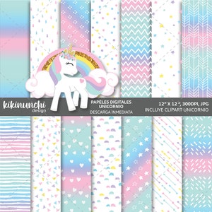 Unicorn digital papers, digital backgrounds, printable paper, digital paper