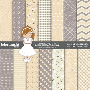 First communion digital papers, digital backgrounds, printable paper, religious, communion, celebration, girl clipart