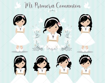 Girls First Communion, clipart for girls. Communion characters, graphics. First communion graphics, religious illustrations.