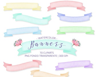 Watercolor Baners ribbons Clipart , high quality, watercolor effect, Digital Banners, transparent background