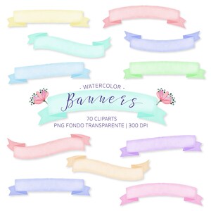 Watercolor Baners ribbons Clipart , high quality, watercolor effect, Digital Banners, transparent background