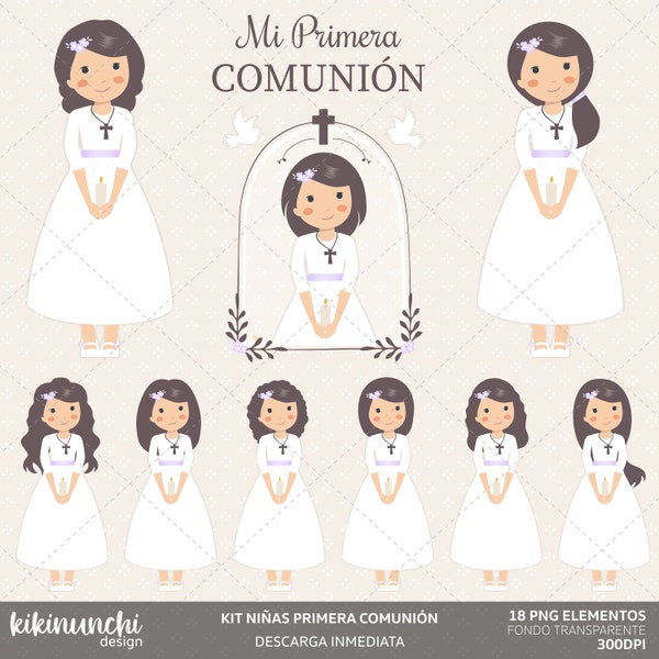 Girls First Communion, clipart for girls. Communion characters, graphics. First communion graphics, religious illustrations.
