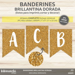 Golden glitter pennants banner with white letters to decorate your events, INSTANT DOWNLOAD Banner, Printable banner