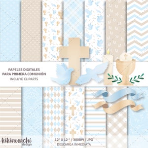 Christliche digitale Papiere, Erstkommunionpapiere, digitales Kirchenpapier, Clipart, Kommunion-Clipart, Scrapbook-Papiere