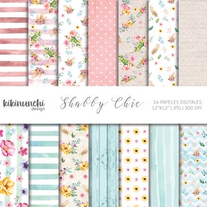 Carte digitali Shabby Chic di alta qualità, disegni di carta floreale, motivi floreali, carte digitali, carte per acquerelli, Shabby Chic