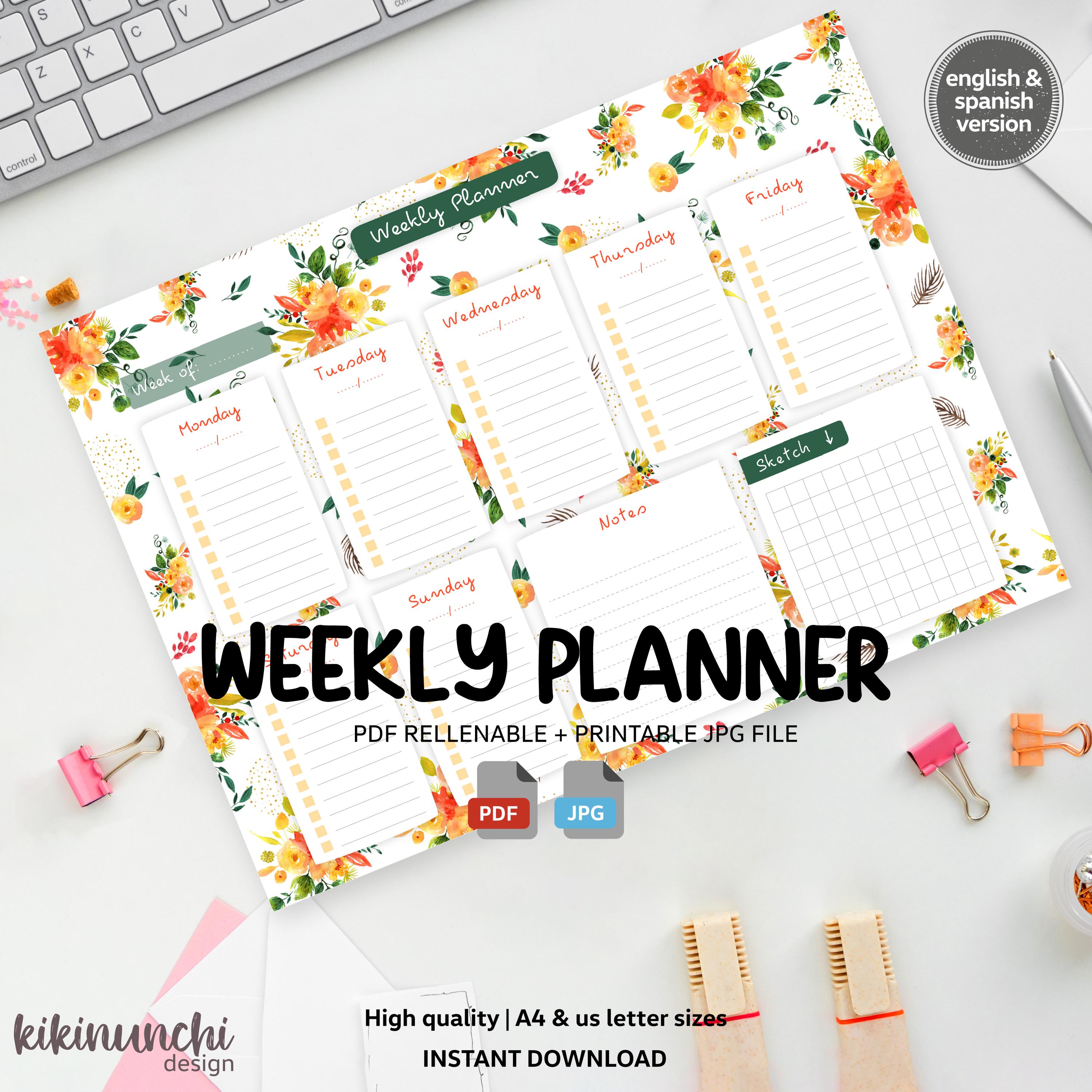 Floral Weekly Planner – Printable A4 and US Letter + Fillable PDF ...