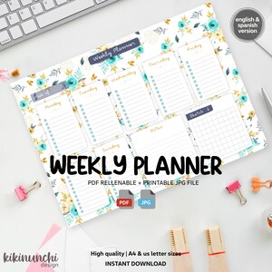 Floral Weekly Planner – Printable A4 and US Letter + Fillable PDF ...