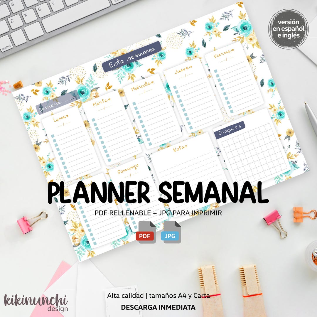 Floral Weekly Planner – Printable A4 and US Letter + Fillable PDF ...