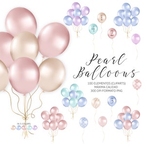 Perlmuttfarbene Geburtstagsballons Clipart - Hochwertige PNG-Luftballons für Partydekoration, sofortiger Download