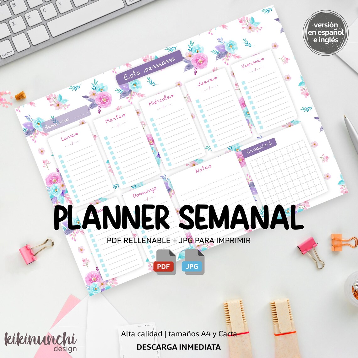 Floral Weekly Planner – Printable A4 and US Letter + Fillable PDF ...