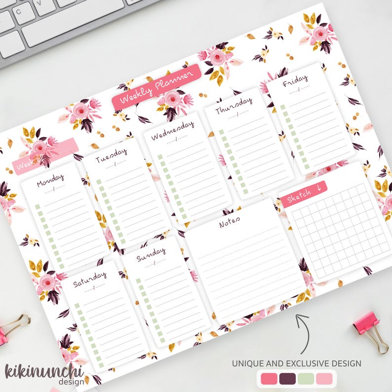Floral Weekly Planner – Printable A4 and US Letter + Fillable PDF ...