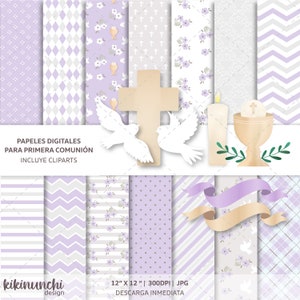 Papéis Digitais Cristãos, Papéis de Primeira Comunhão, Papel Digital de Igreja, clipart, clipart de comunhão, Papéis de Scrapbook