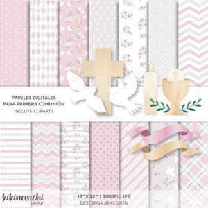 Papeles Digitales Cristianos, Papeles de Primera Comunión, Papel Digital de la Iglesia, clipart, Clipart de comunion, Papeles Scrapbook