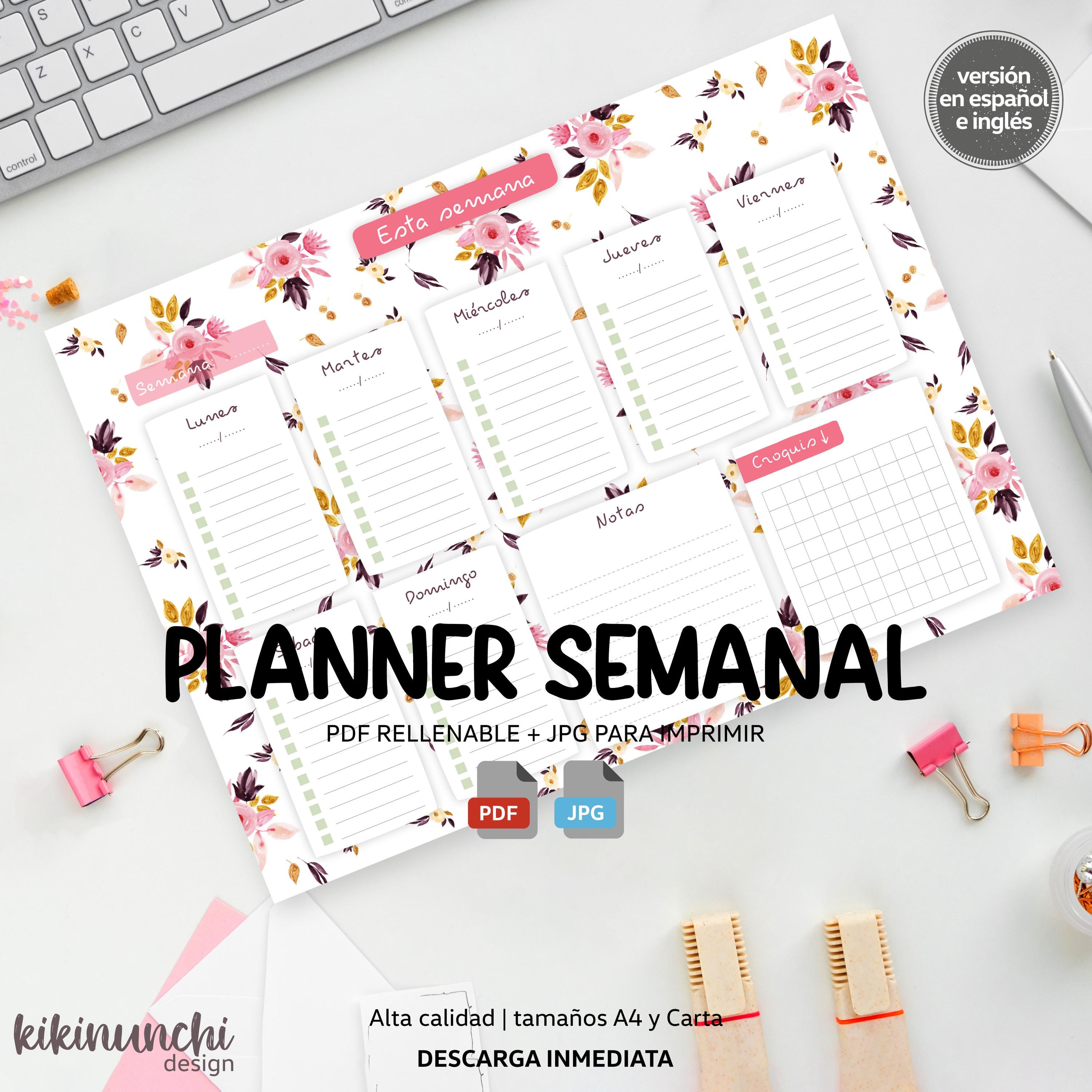 Floral weekly planner – printable A4 and US Letter + fillable PDF English and Spanish version