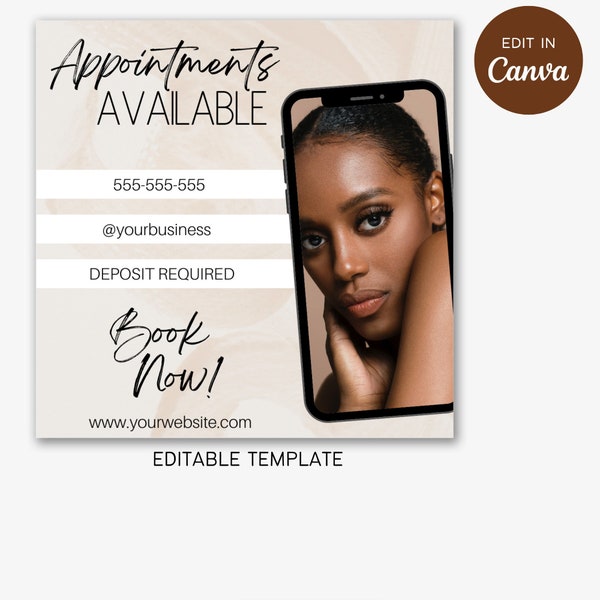 Appointments Available Instagram Flyer Canva Template | lash tech, business, esthetician, hair, makeup, bookings, book now, schedule, lashes