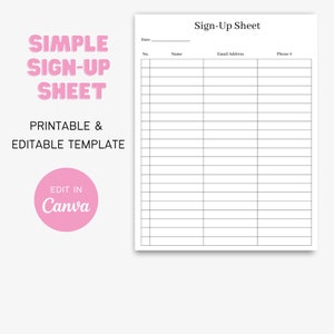Simple Sign up Sheet Template Printable Canva Organization Business