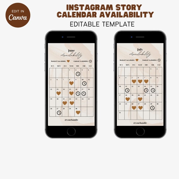 Instagram Story Calendar Availability Canva Template | appointment, lash tech, business, salon, makeup, esthetician, cake, sweets, monthly