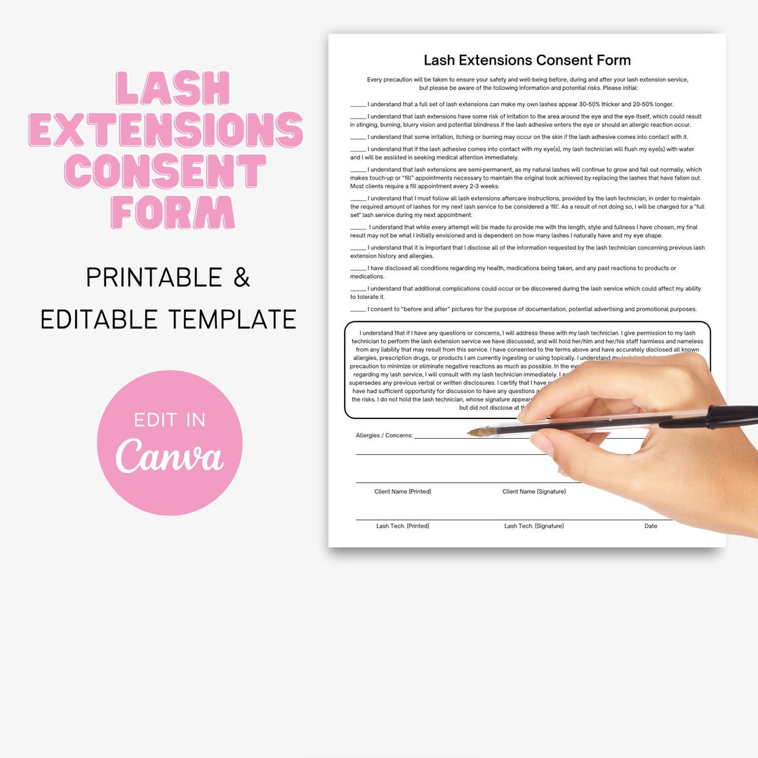 Lash Extensions Consent Form Template Printable, Canva, Lash Tech Lash Extensions Consent Form Template Printable, Canva, Lash Tech