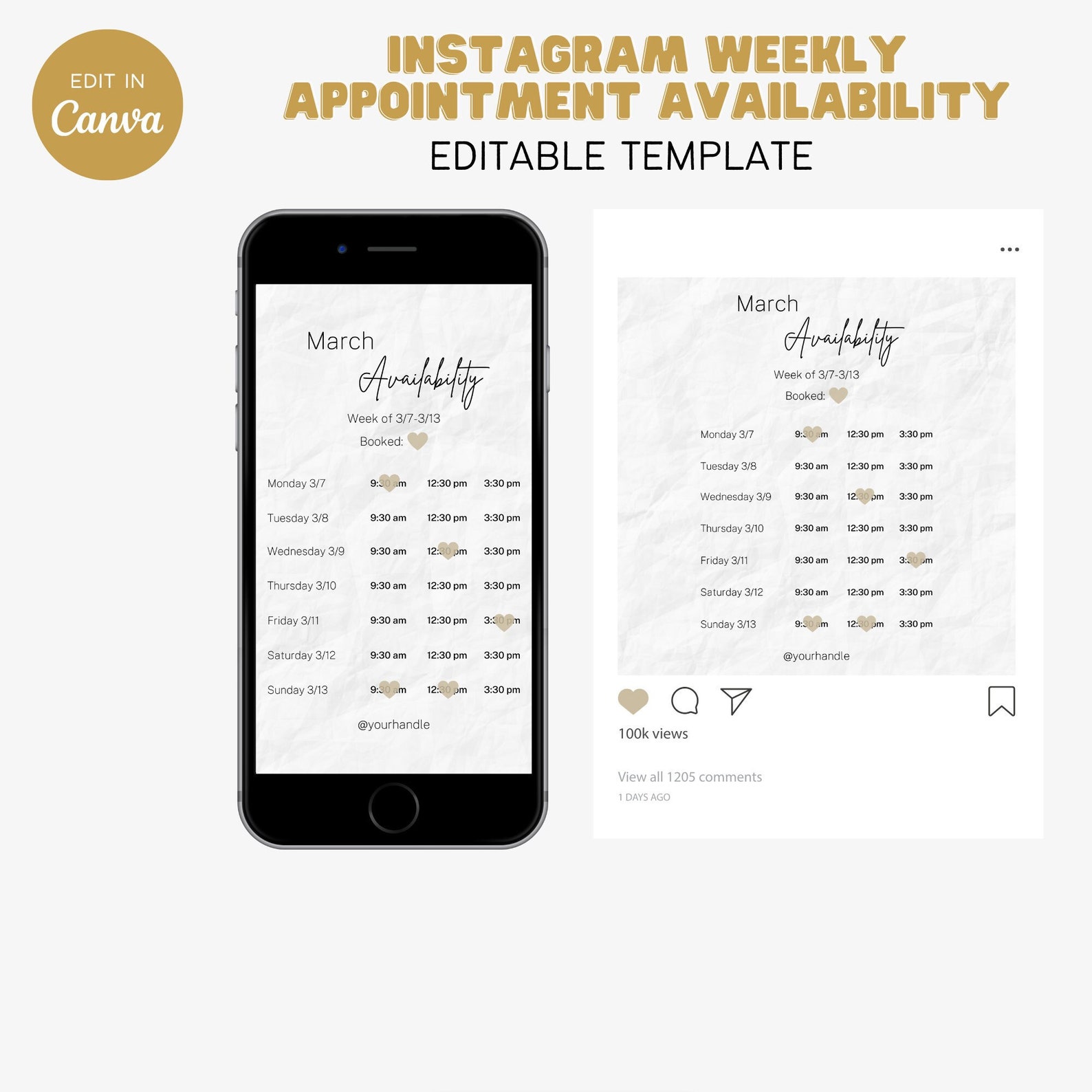 Weekly Appointment Availability Canva Template Lash Tech, Business