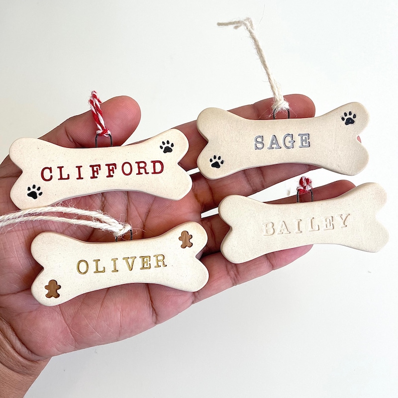 💖Free Personalization💖Personalized Ceramic Dog Bone Ornaments, Pet Names, Custom Clay Christmas Decorations, Handmade Pet Gifts, Holiday Decor