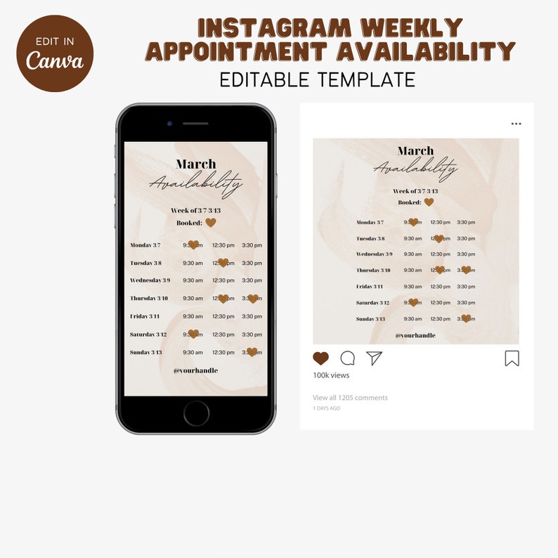 Weekly Appointment Availability Canva Template | Lash Tech, Business ...
