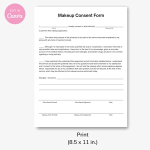 Makeup Consent Form Template Printable Canva Makeup Artist Makeup Consent Form Template Printable Canva Makeup Artist
