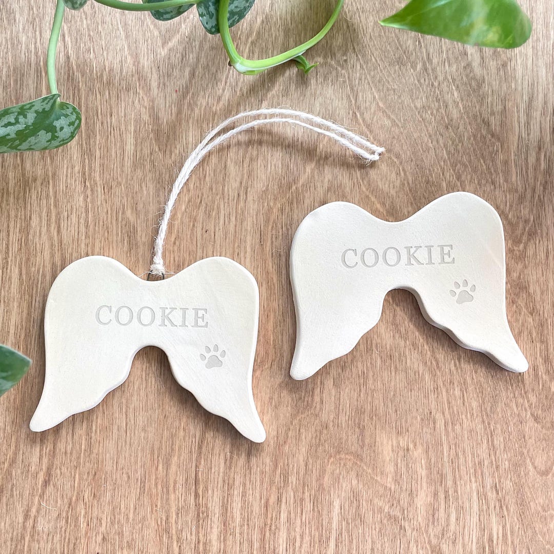 Pet Memorial Ceramic Angel Wings Ornament or Magnet | Personalized Pet ...