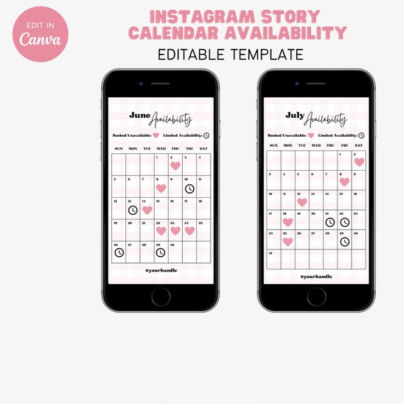 Instagram Story Calendar Availability Canva Template Appointment, Lash  Tech, Business, Salon, Makeup, Esthetician, Cake, Sweets, Monthly - Etsy