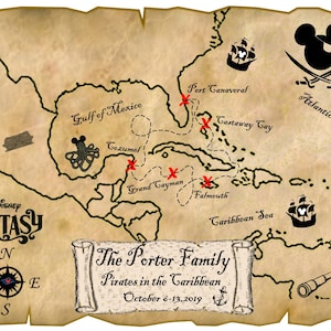 DISNEY PIRATEN Landkarte maritimer Türmagnet, Landkarte der Bahamas für Ihre Kabine!  Ein must have für die Piratennacht!!!