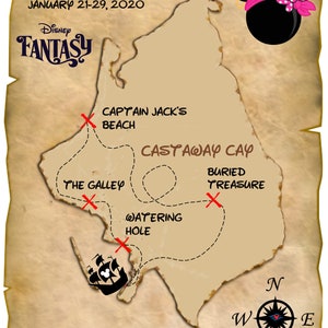 MAPA PIRATA para el crucero de Disney de Castaway Cay, imán para puerta personalizado y personalizable. ¡Perfecto para la Noche Pirata!