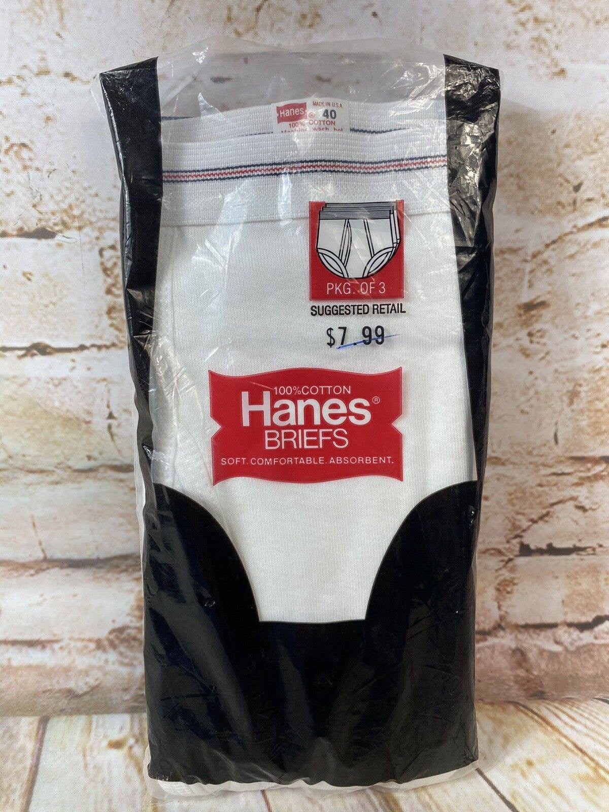 Vintage 1983 HANES White Briefs Underwear Mens Size 40 Made in the USA 3  Pairs NEW -  Australia