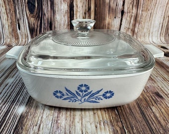 Vintage Corning Ware Blue Cornflower Square 1 Qt Casserole Baking Dish Pyrex Lid