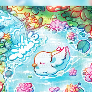 Duckie Pond Print | Kawaii Art Print | Kawaii Illustration | Cute Illustration | Cute | Kawaii | Wall Art | Cute Art Prints
