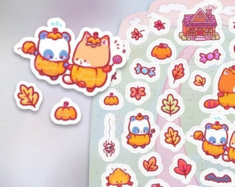 Autumn Fun Sticker Sheet | Pez the Panda | Piper the Red Panda | Fin the Fox | Pumpkin Stickers | Cute Fall Stickers