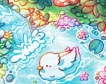 Duckie Pond Print | Kawaii Art Print | Kawaii Illustration | Cute Illustration | Cute | Kawaii | Wall Art | Cute Art Prints