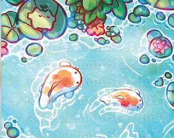 Kiwi and Sprout | Koi Pond Print | Kawaii Art Print | Kawaii Illustration | Cute Illustration | Cute | Kawaii | Wall Art | Cute Art Prints