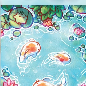 Kiwi and Sprout | Koi Pond Print | Kawaii Art Print | Kawaii Illustration | Cute Illustration | Cute | Kawaii | Wall Art | Cute Art Prints