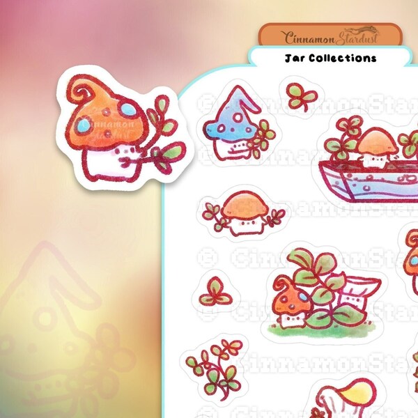 Mushroom Gummies | Candy Mushroom Stickers | Cute Mushroom Stickers | Journal Stickers | Cute Mushroom Sticker Sheet | Jar Collections