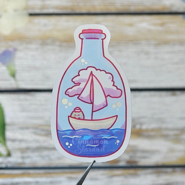 Matte Partially Holographic Sticker | Sprout the Frog | Cute Bottle Ship Sticker | Cute Frog Sticker | Large Sticker