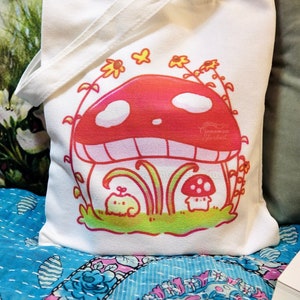 Canvas Tote Bag | Cute Mushroom and Frog Tote Bag | Cute Mushroom Tote Bag | Cute Kawaii Tote Bag | Tote Bag | Canvas Bag | Omi and Sprout