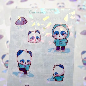 Shattered Glass Holographic Stickers | Cute Kawaii Stickers | Rainy Day Sticker Sheet | Pez The Panda