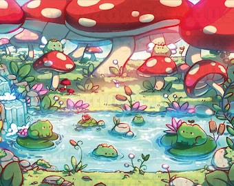 The Froggy Pond Print | Kawaii Art Print | Kawaii Illustration | Cute Illustration | Cute | Kawaii | Wall Art | Cute Art Prints